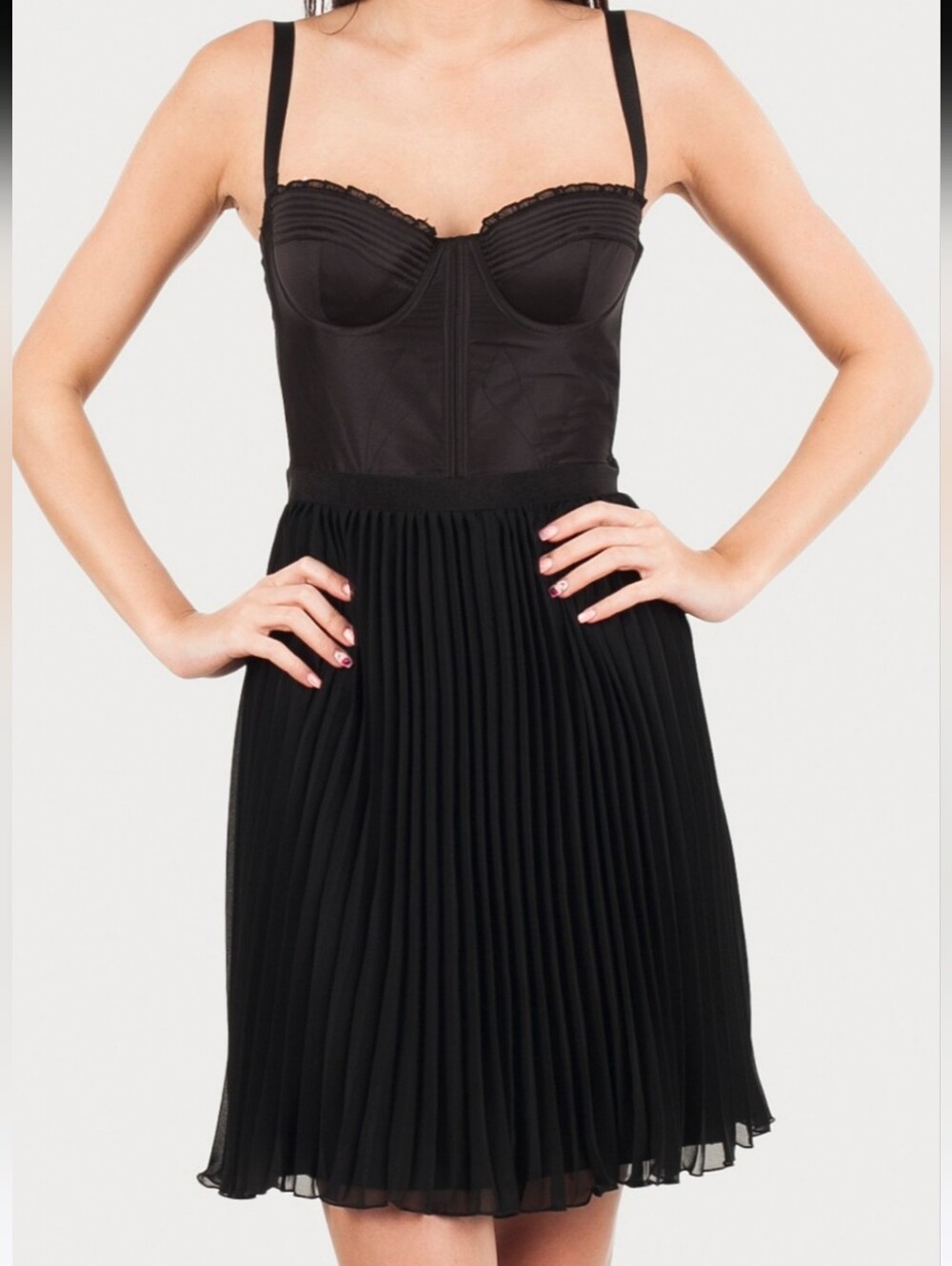 Guess Black Corset Pleated Dress Bustier Cocktail Party Size M